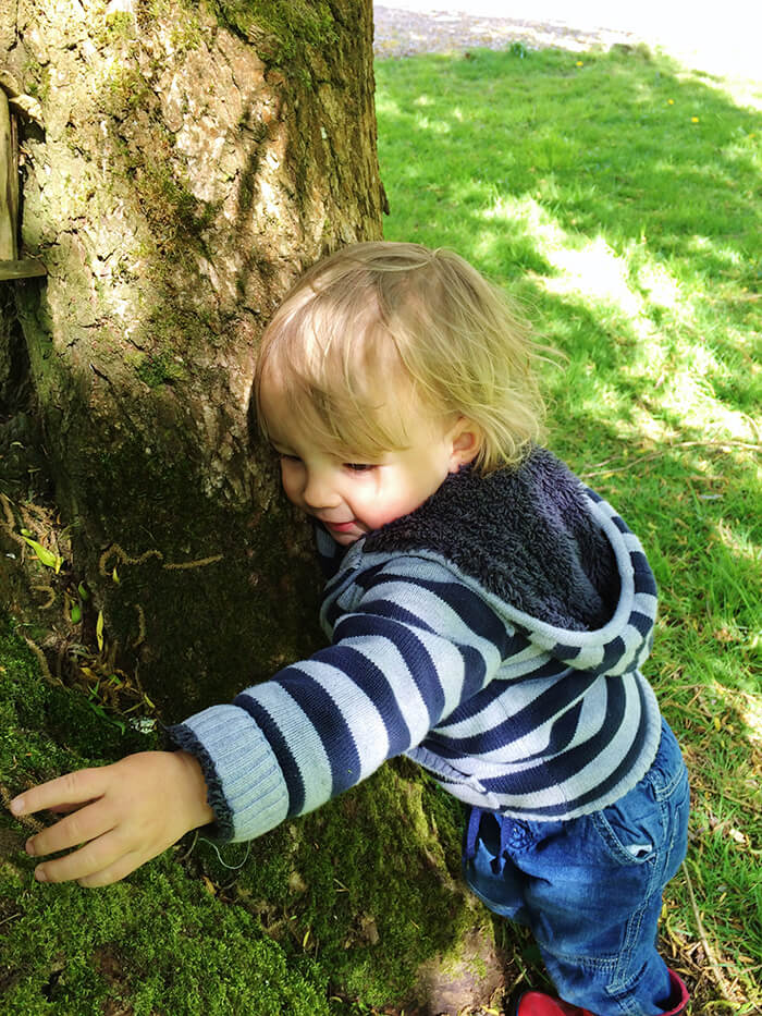 A child hugging a tree, these happy children are just some of the reasons why Nursery Jobs Reigate returns Portfield Farm Nursery as a big hit.